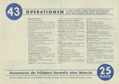 Opel Frühjahrskontrolle Prospekt ca. 1937