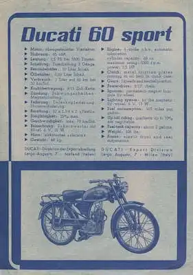 Ducati 60 Sport Prospekt ca. 1951