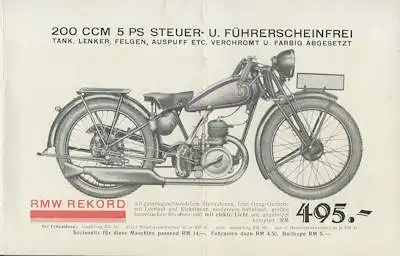 RMW Rekord 200 cm Prospekt ca. 1933