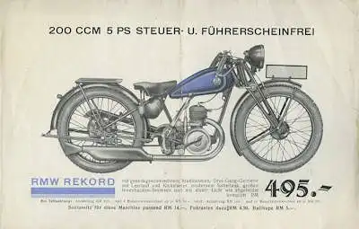 RMW Rekord 200 cm Prospekt ca. 1933