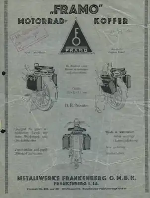 Framo Motorrad-Koffer Prospekt 1931