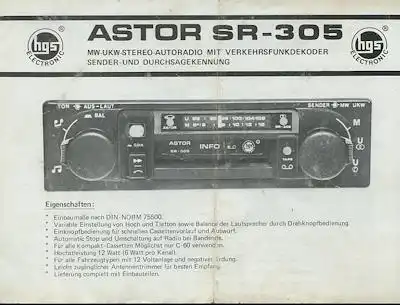 Autoradio Astor SR-305 Einbauanleitung 1970/80er Jahre