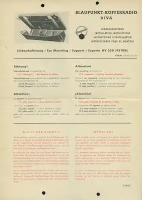 Autoradio Blaupunkt Einbauanleitung für Kofferradio 1963