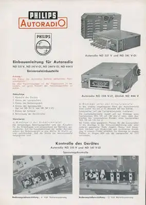 Autoradio Philips Einbauanleitung ca. 1955