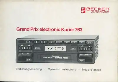 Autoradio Becker Kurier 763 Bedienungsanleitung 1985