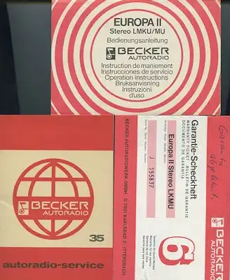 Autoradio Becker Europa II Bedienungsanleitung 1977