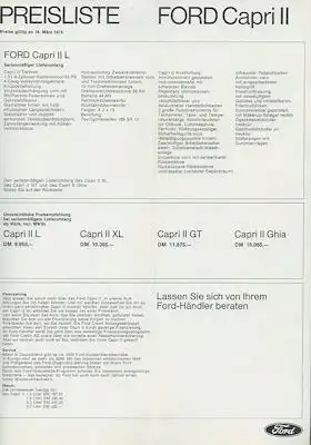 Ford Capri II Preisliste 3.1974