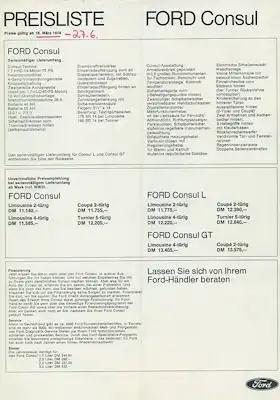 Ford Consul Preisliste 3.1974