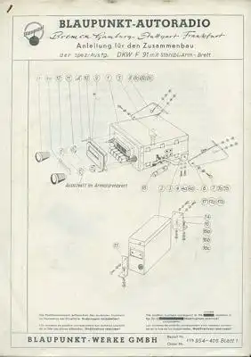 Autoradio Blaupunkt Einbauanleitung DKW 1955