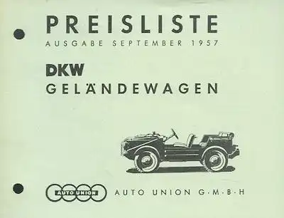DKW Geländewagen Preisliste 9.1957