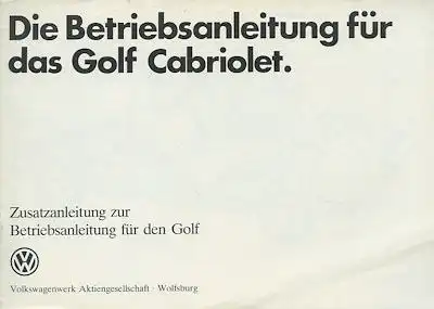 VW Golf 1 Cabriolet Bedienungsanleitung 1.1980