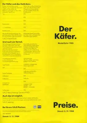 VW Käfer Preisliste 11.1984