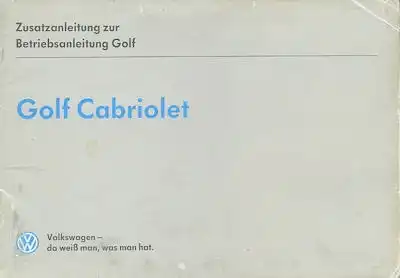 VW Golf 3 Cabriolet Zusatz-Bedienungsanleitung 9.1993