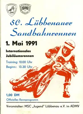 Programm Lübbenau Sandbahnrennen 1.5.1991