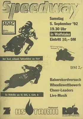 Programm Wolfslake Speedway 5.9.1992
