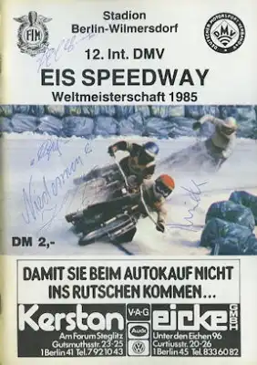 Programm 12. Berliner Eisspeedwayrennen 26./27.1.1985