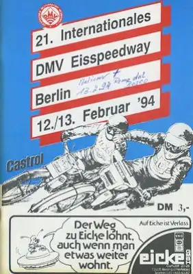Programm 21. Berliner Eisspeedwayrennen 12./13.2.1994