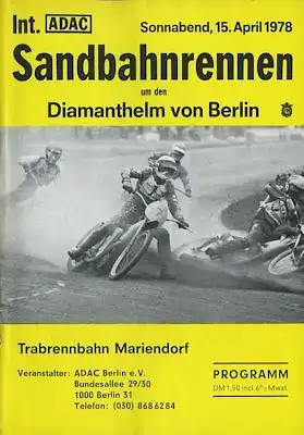 Programm Berlin-Mariendorf Sandbahnrennen 15.4.1978