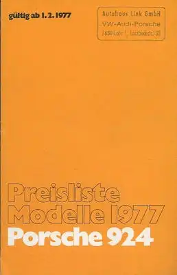 Porsche 924 Preisliste 2.1977