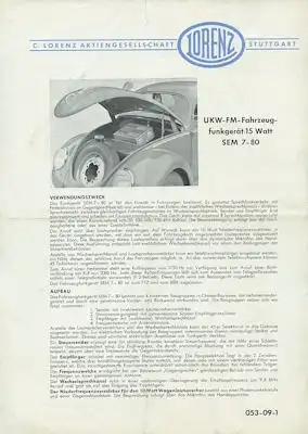Lorenz Fahrzeugfunkgerät Prospekt 1950er Jahre