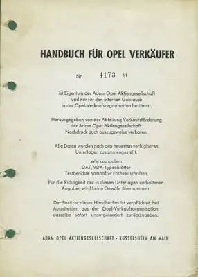 Opel Handbuch für den Verkäufer 1964-1966