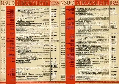 NSU Siegesliste 1933 Prospekt