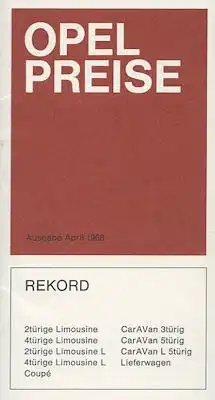 Opel Rekord C Preisliste 4.1968