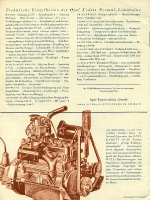 Opel Kadett Prospekt 1930er Jahre