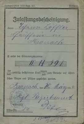 Maurer-Union Zulassungsbescheinigung 1914