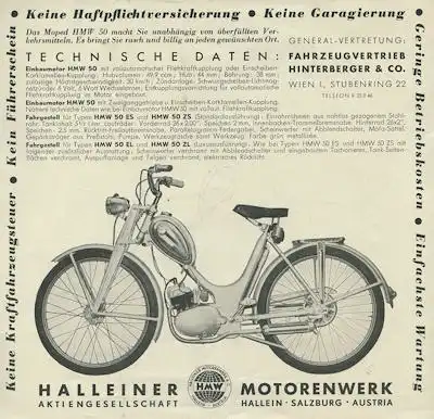 HMW Moped 50 Prospekt 1950er Jahre