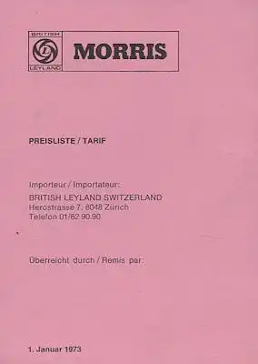Morris Preisliste der Schweiz 1.1973