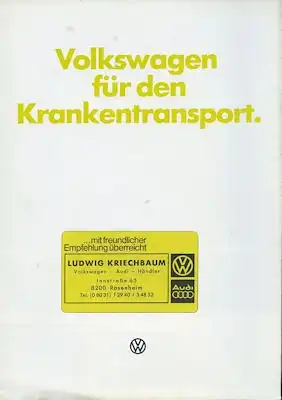 VW T 2 / LT Krankentransport Fahrzeuge Prospekt 8.1978