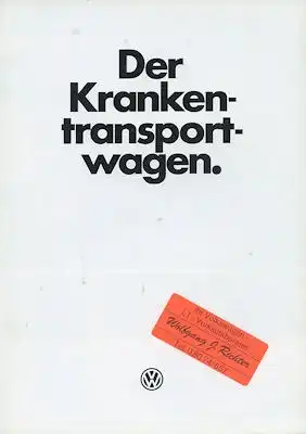 VW T 3 Krankentranswagen Prospekt 8.1979