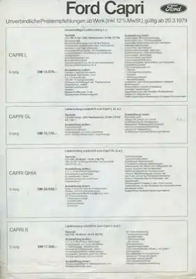 Ford Capri III Preisliste 3.1979
