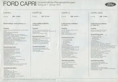 Ford Capri Preisliste 1.1977