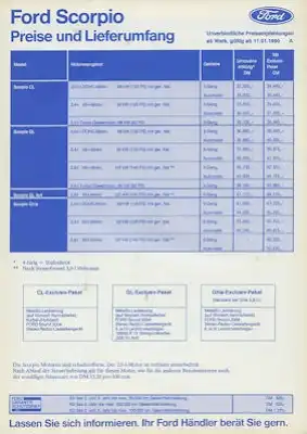 Ford Scorpio Preisliste 1.1990