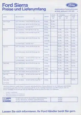 Ford Sierra Preisliste 8.1989