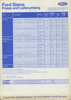 Ford Sierra Preisliste 1.1990