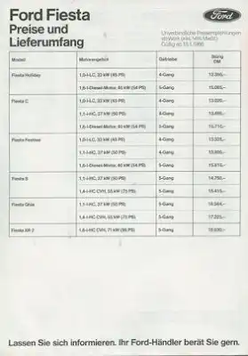 Ford Fiesta Preisliste 1.1986