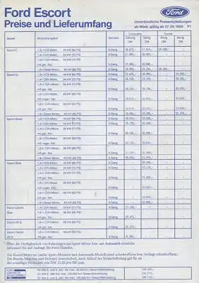 Ford Escort Preisliste 6.1989