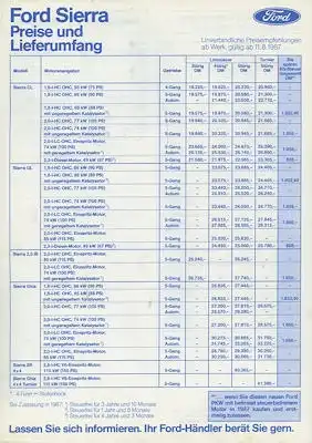 Ford Sierra Preisliste 8.1987