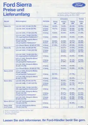 Ford Sierra Preisliste 2.1987