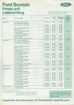 Ford Scorpio Preisliste 9.1987