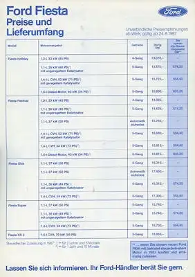 Ford Fiesta Preisliste 8.1987