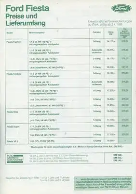 Ford Fiesta Preisliste 4.1988
