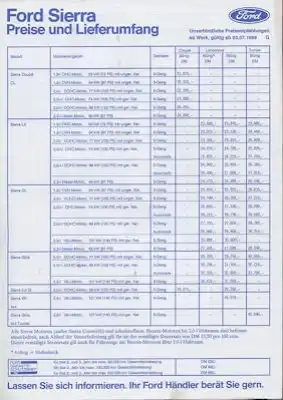 Ford Sierra Preisliste 7.1989