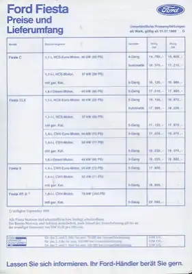 Ford Fiesta Preisliste 7.1989