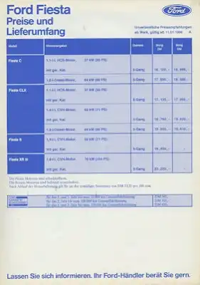 Ford Fiesta Preisliste 1.1990