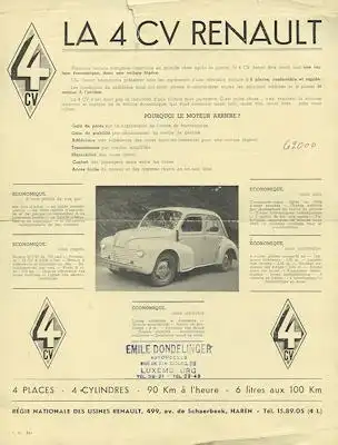 Renault 4 CV Prospekt ca. 1947