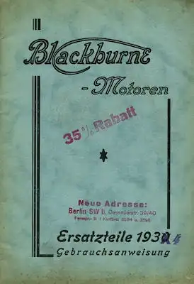 Blackburne Motoren Gebrauchsanleitung + Ersatzteilliste 1930/34